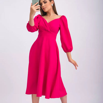 Damen Wickelkleid mit volumetrischen Ärmeln und elegantem V-Ausschnitt Heidi-Mode