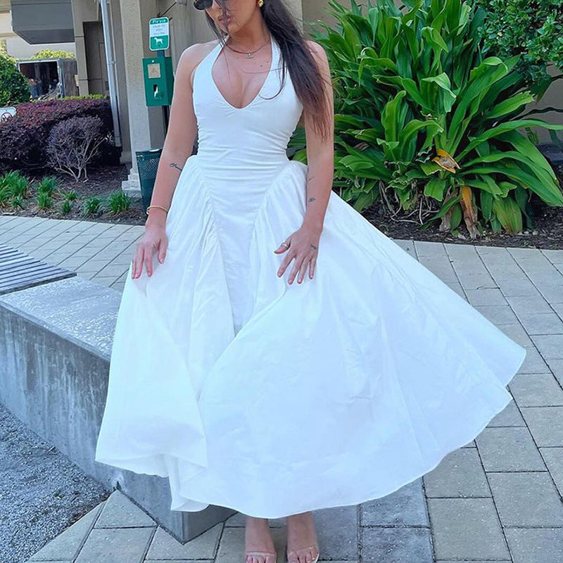 Damen elegantes Maxikleid mit V-Ausschnitt und fließendem Rock Heidi-Mode