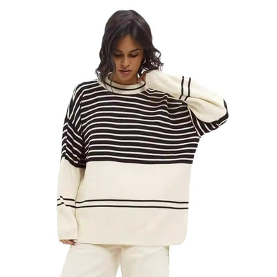 Damen lässiger Strickpullover mit breitem Streifenmuster und lässigem Schnitt Heidi-Mode