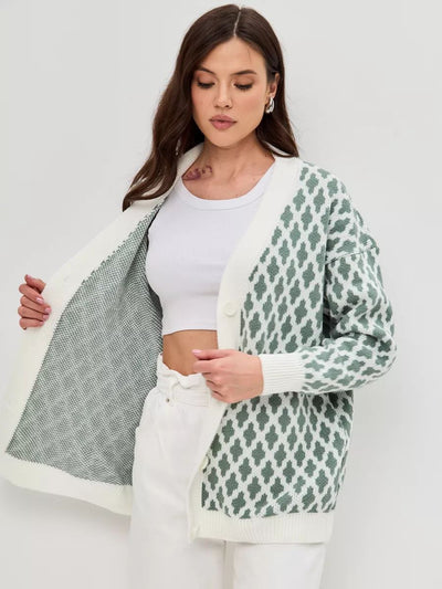 Damen Strickjacke mit modernem grafischen Muster und entspannter Passform Heidi-Mode