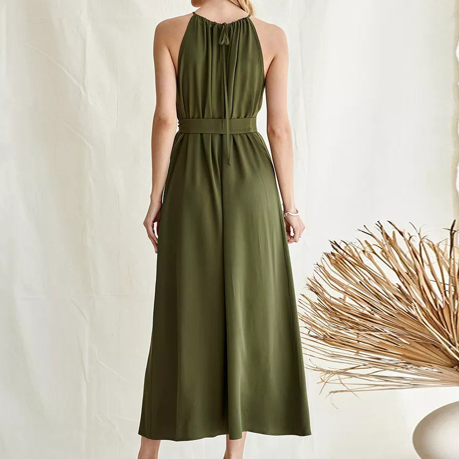 Damen Maxikleid mit gerafftem Ausschnitt und Taillengürtel Heidi-Mode