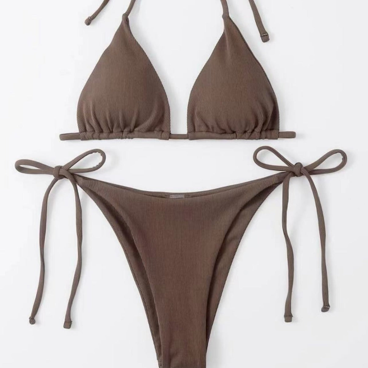 Damen Triangel-Bikini-Set mit verstellbaren Bindebändern und ribbed Design Heidi-Mode
