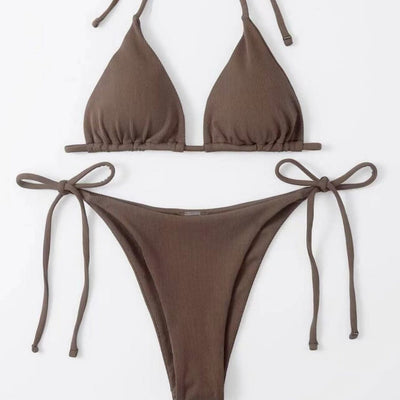 Damen Triangel-Bikini-Set mit verstellbaren Bindebändern und ribbed Design Heidi-Mode