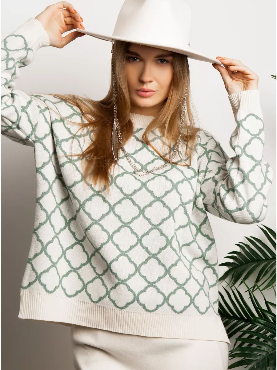 Damen lässiger Pullover mit stilvollem Mustermix und gerippten Bündchen Heidi-Mode