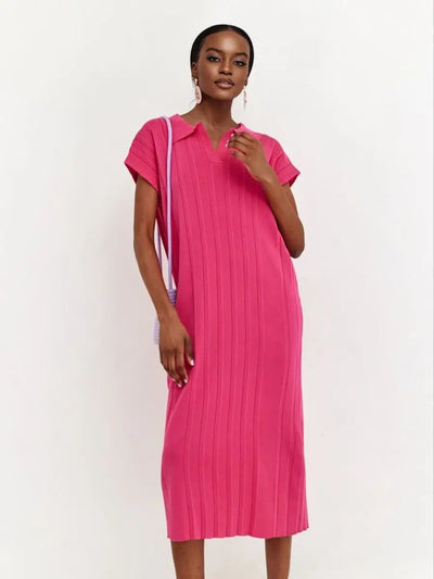 Damen Midi-Kleid mit schickem Kragen und Taillengürtel Heidi-Mode