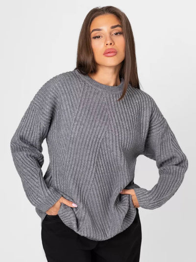 Damen kuscheliger Strickpullover mit diagonalem Rippdesign Heidi-Mode