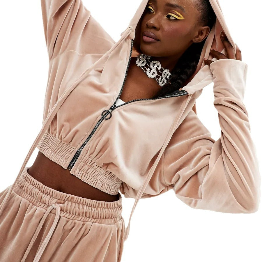 Damen Freizeit-Veloursset mit tailliertem Hoodie und geräumiger Hose Heidi-Mode