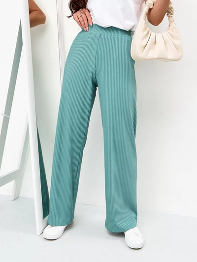 Damen weite, gestreifte Baumwollhose mit elastischem Bund und lässigem Schnitt Heidi-Mode