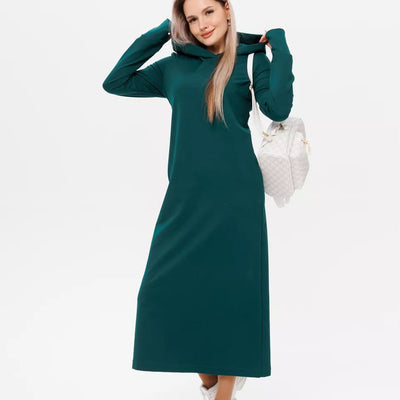 Damen kuscheliges Sweatkleid mit Kapuze und Eingrifftaschen Heidi-Mode