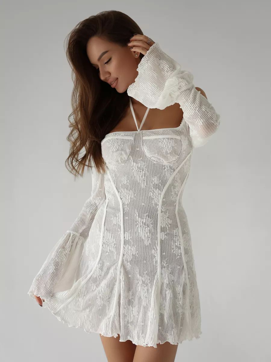 Damen elegantes Midikleid mit durchscheinendem Material und raffinierten Volants Heidi-Mode