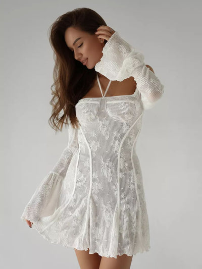 Damen elegantes Midikleid mit durchscheinendem Material und raffinierten Volants Heidi-Mode