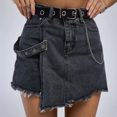 Damen Jeansrock im Vintage-Look mit asymmetrischem Saum und dezenten Detailverzierungen Heidi-Mode