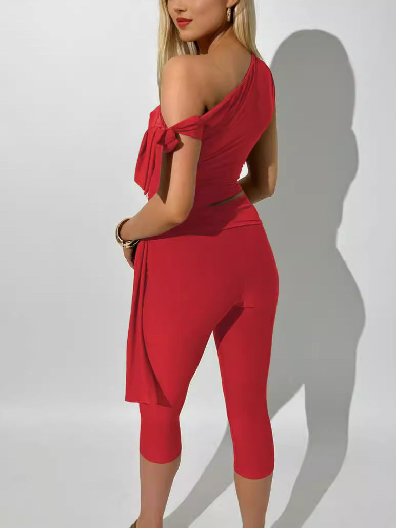 Damen figurbetonter One-Shoulder Jumpsuit mit schwingendem Schlitz Heidi-Mode