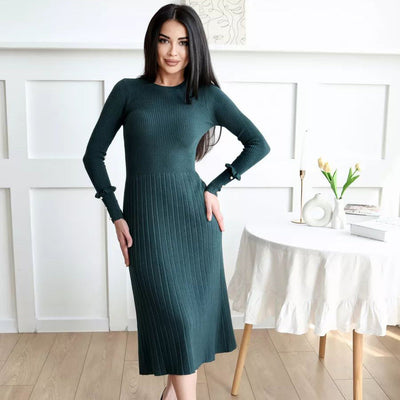 Damen Feinstrick Kleid mit elegante Rippstruktur und modischen Ärmelakzenten Heidi-Mode