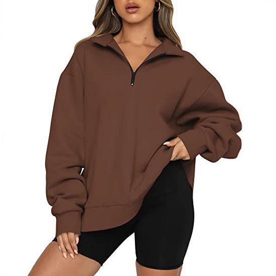 Damen Bequemer Oversized Pullover mit Reißverschluss Heidi-Mode