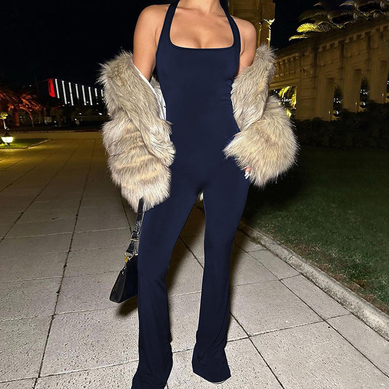 Damen eleganter Jumpsuit mit raffiniertem Rückenausschnitt und bequemen Beinen Heidi-Mode