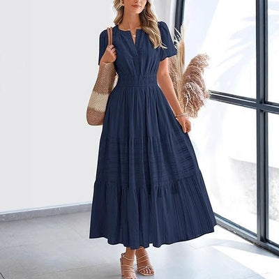 Damen Maxikleid mit elegantem V-Ausschnitt und Rüschendetails Heidi-Mode