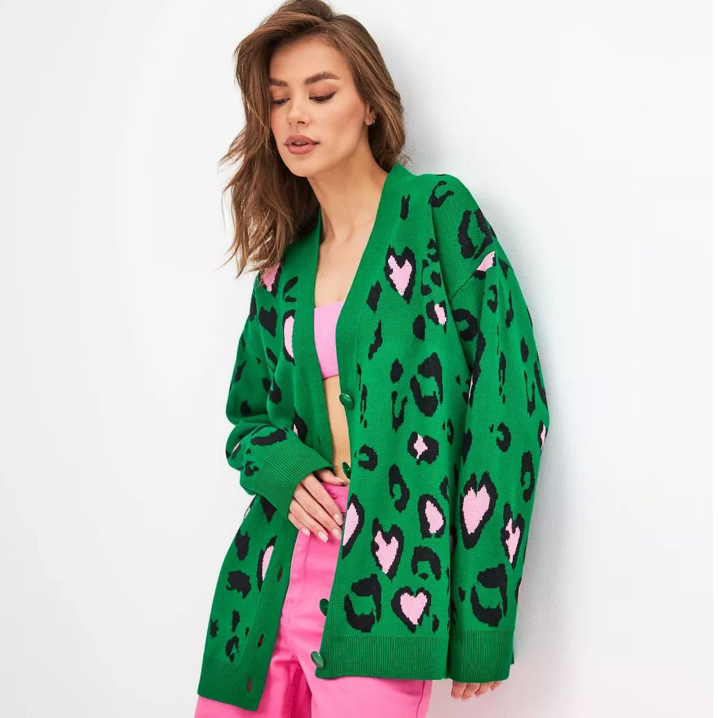 Damen stylischer Strickcardigan mit buntem Muster und lockerem Schnitt Heidi-Mode