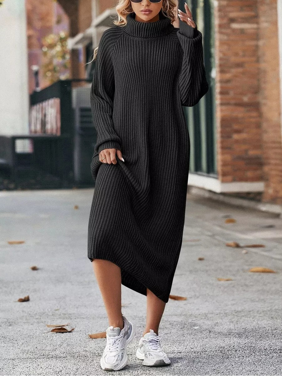 Damen Strickkleid mit hohem Kragen und weitem Schnitt Heidi-Mode