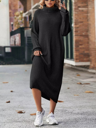 Damen Strickkleid mit hohem Kragen und weitem Schnitt Heidi-Mode