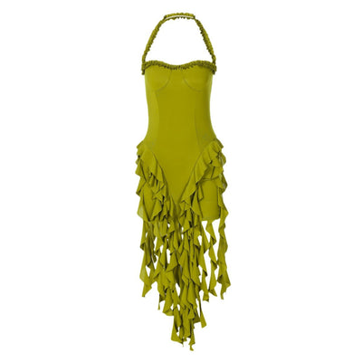 Damen Designer Minikleid mit aufregenden Fransen und schulterfreiem Schnitt Heidi-Mode