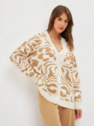 Damen stylischer Strickcardigan mit buntem Muster und lockerem Schnitt Heidi-Mode