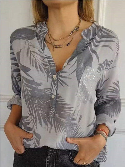 Damen Bluse mit floralem Design und funkelnden Pailletten Heidi-Mode