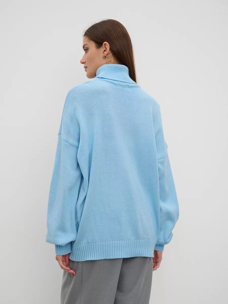 Damen Oversized Strickpullover mit hohem Kragen und seitlichen Schlitzen Heidi-Mode