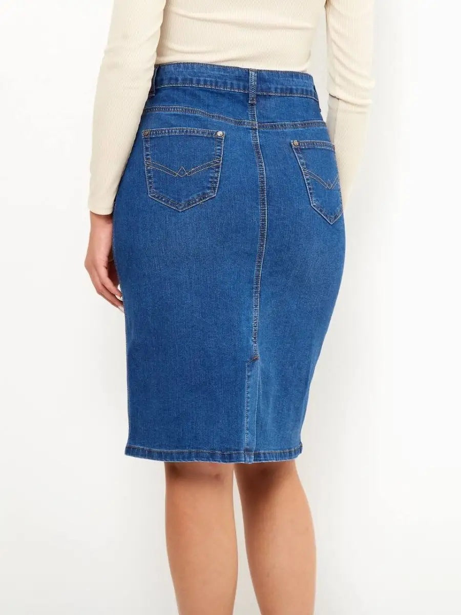 Damen Midirock mit Knopfdetails und seitlichem Schlitz Heidi-Mode