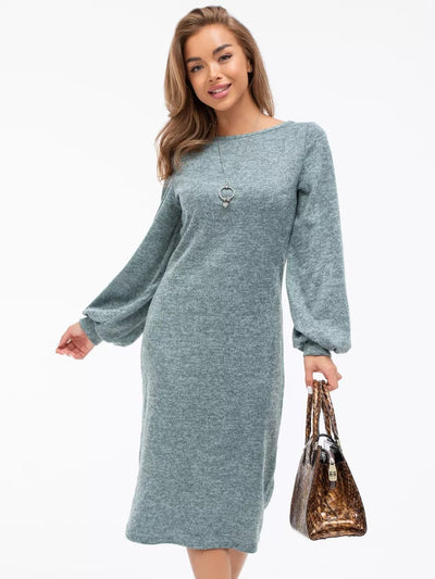 Damen Midi-Strickkleid mit auffälligen Puffärmeln und elegantem Schnitt Heidi-Mode