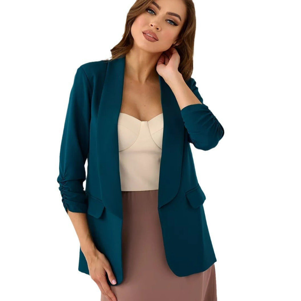 Damen eleganter Blazer mit raffinierten Rüschendetails und schmalem Schnitt Heidi-Mode