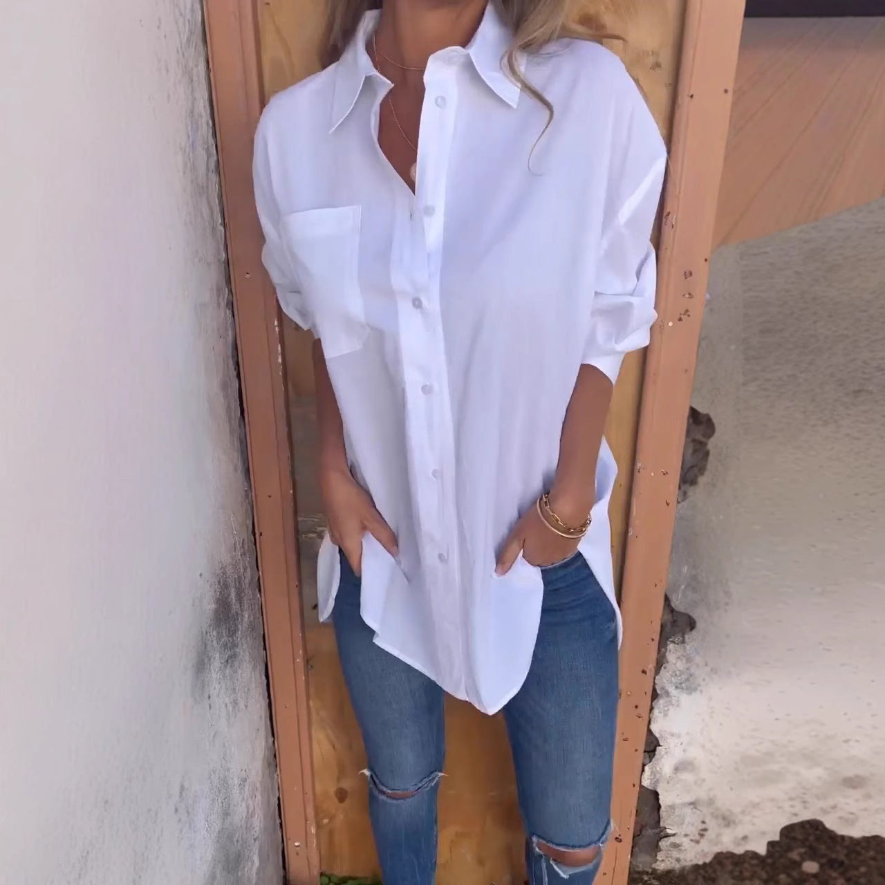 Damen Oversized Bluse mit strukturiertem Stoff und lässigem Schnitt Heidi-Mode