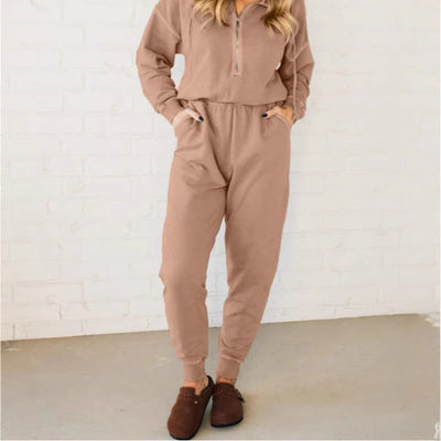 Damen Freizeit-Jumpsuit mit kurzem Reißverschluss und praktischem Gummizug Heidi-Mode