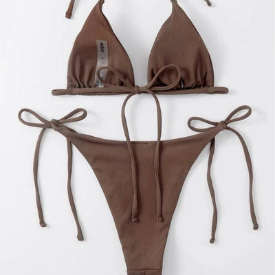Damen Triangel-Bikini-Set mit verstellbaren Bindebändern und ribbed Design Heidi-Mode