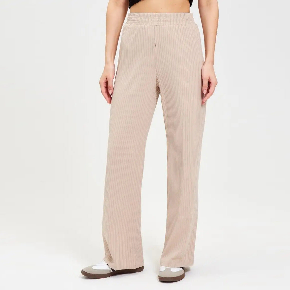 Damen weite, gestreifte Baumwollhose mit elastischem Bund und lässigem Schnitt Heidi-Mode