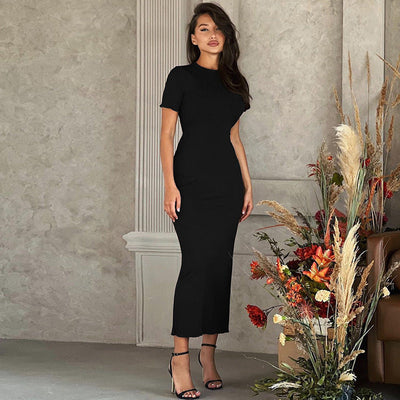 Damen figurbetontes Maxikleid mit Rippstruktur und taillierbarem Design Heidi-Mode