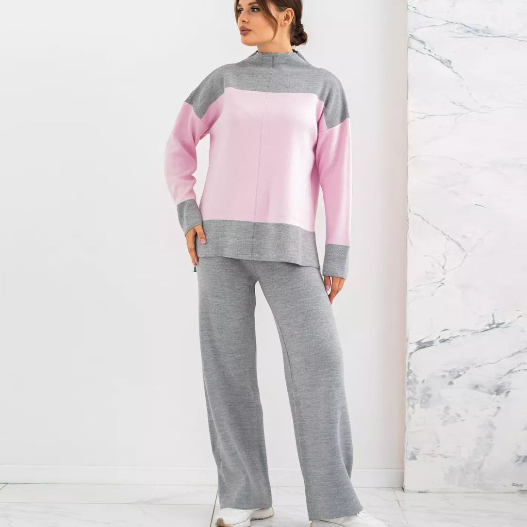 Damen kuscheliges Strick-Ensemble mit hohem Kragen und weitem Schnitt Heidi-Mode