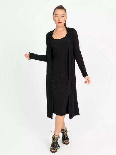 Damen gestreiftes Langarmkleid mit passendem Cardigan Heidi-Mode