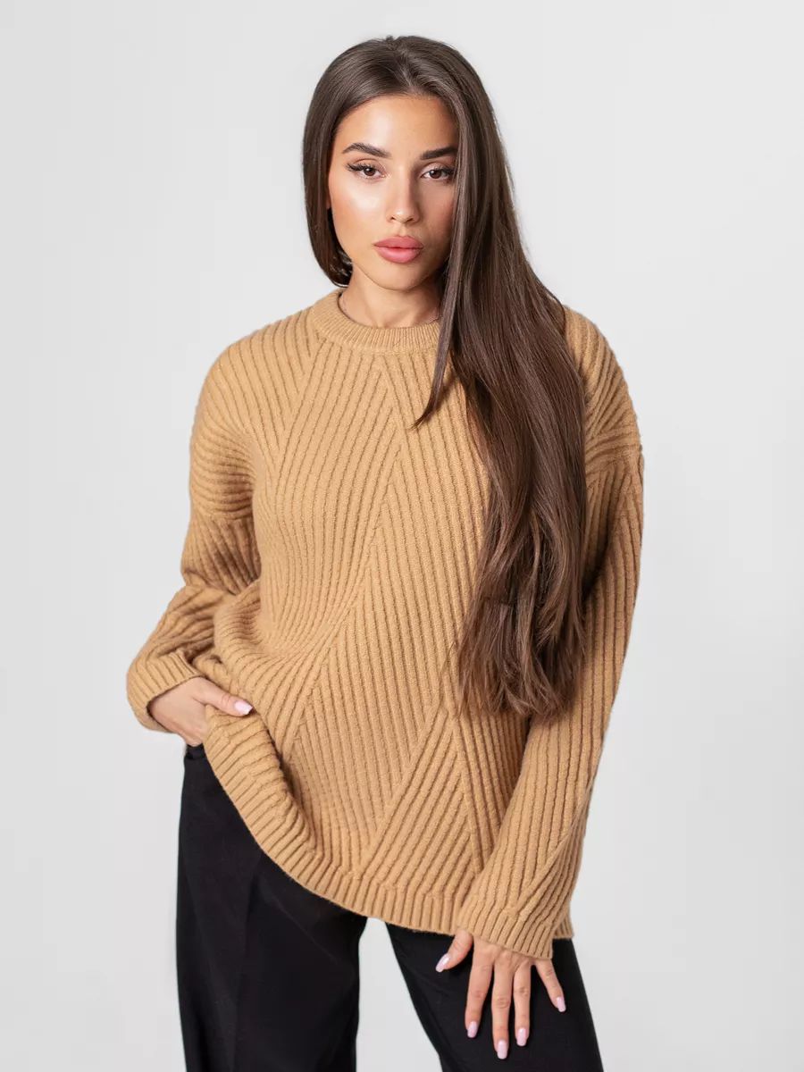 Damen kuscheliger Strickpullover mit diagonalem Rippdesign Heidi-Mode