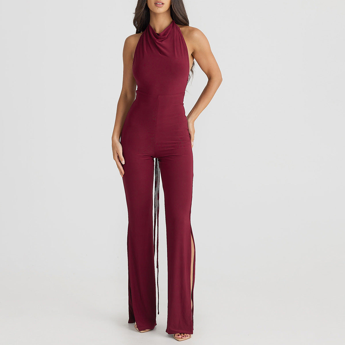 Damen eleganter Jumpsuit mit schulterfreiem Design und Seitenschlitzen Heidi-Mode