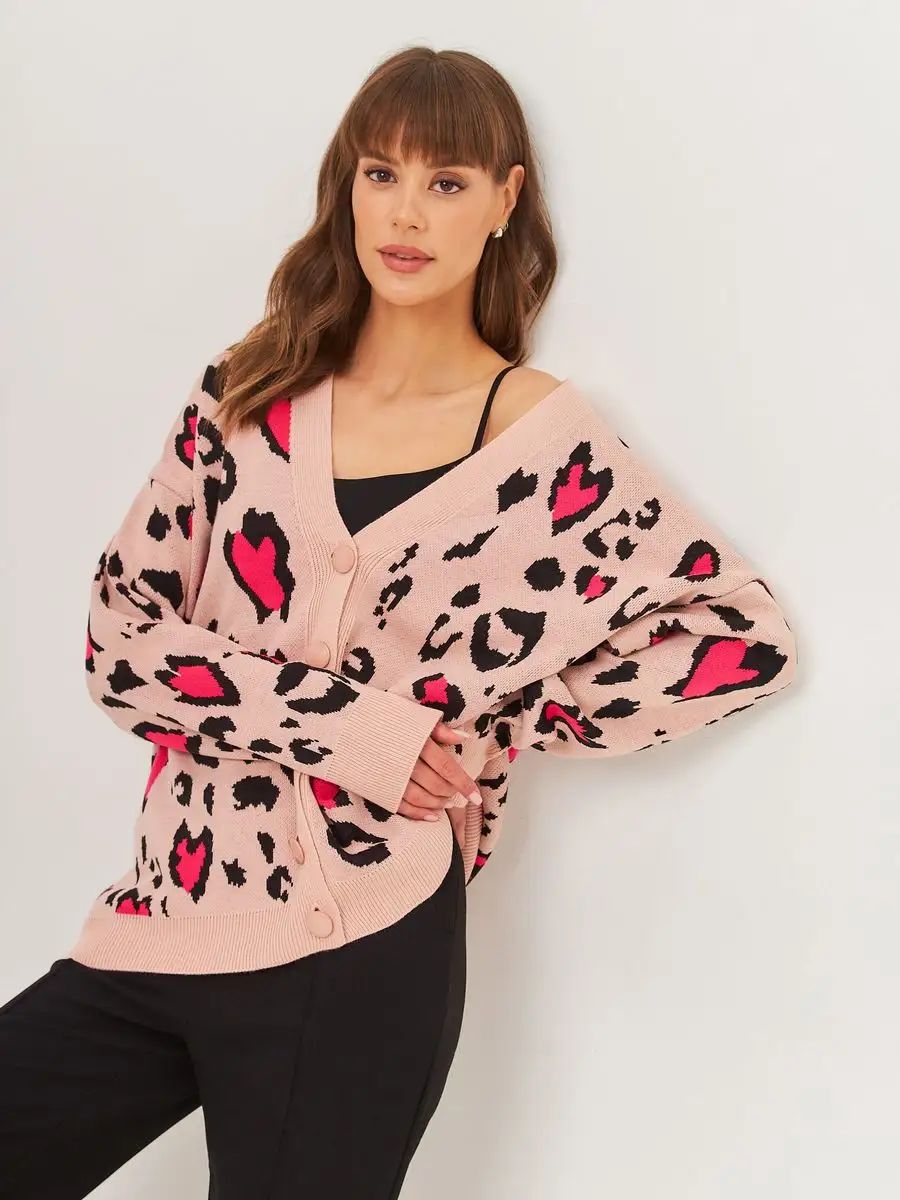 Damen stylischer Strickcardigan mit buntem Muster und lockerem Schnitt Heidi-Mode