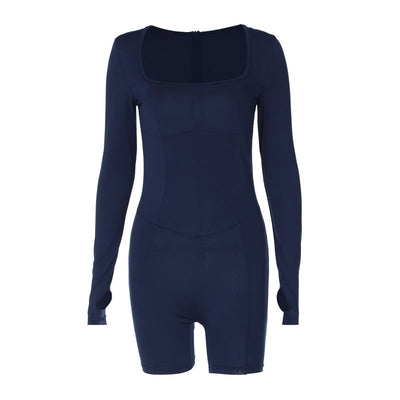 Damen figurbetontes Jumpsuit mit langen Ärmeln und sexy Ausschnitt Heidi-Mode