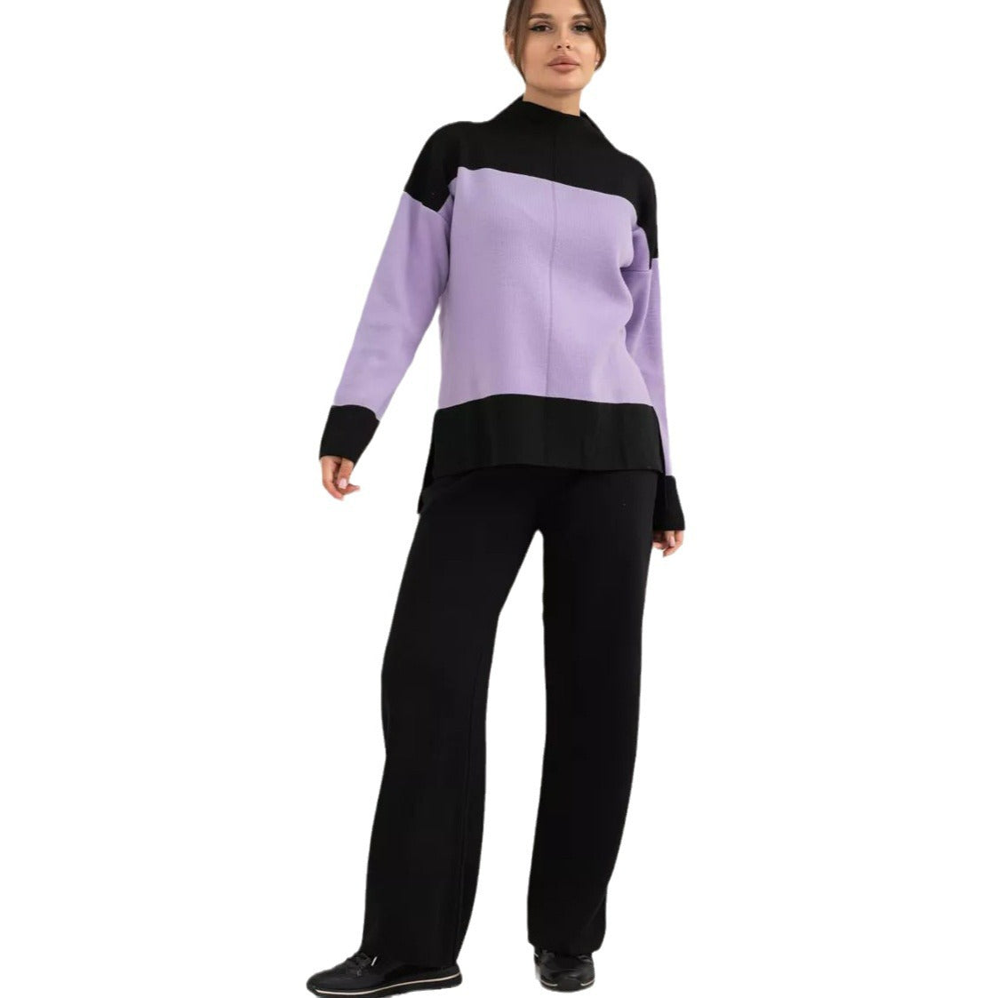 Damen kuscheliges Strick-Ensemble mit hohem Kragen und weitem Schnitt Heidi-Mode