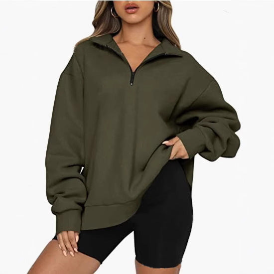 Damen Bequemer Oversized Pullover mit Reißverschluss Heidi-Mode