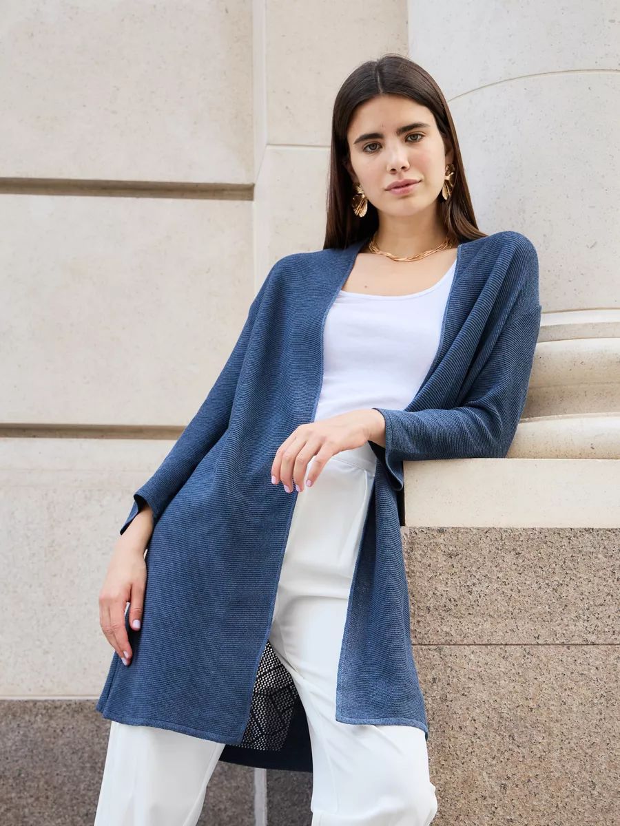 Damen eleganter Strickcardigan mit offenem Schnitt und feinem Muster Heidi-Mode