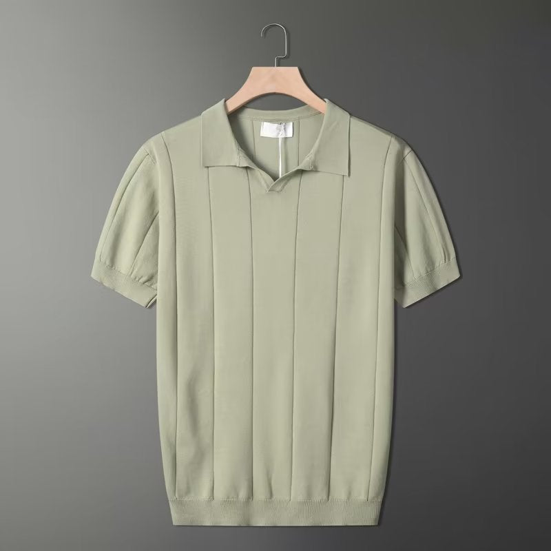 Retro-Strick-Poloshirt in Mintgrün