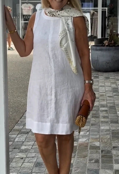 Damen Sommerkleid aus leichtem Leinenstoff mit modischem Halstuch Heidi-Mode