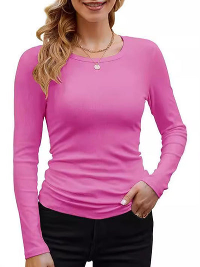 Damen Langarmshirt mit feinem Rippstrick und figurbetontem Schnitt Heidi-Mode