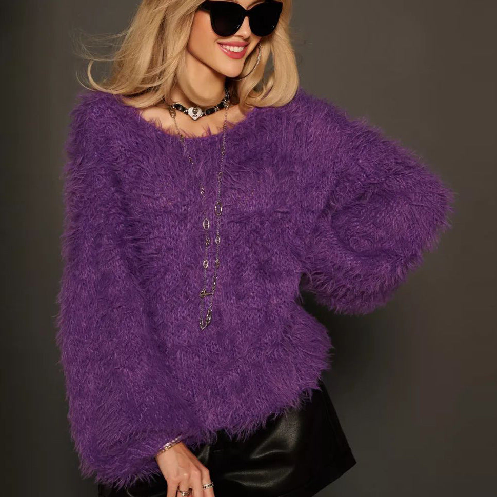 Damen Strickpullover mit weichem Flauschmaterial und eleganten Details Heidi-Mode