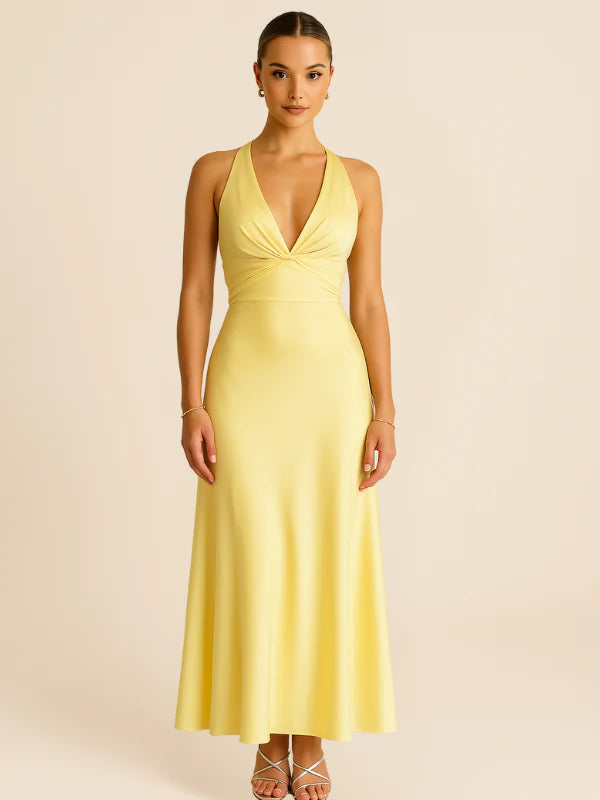 Fabiola – Elegantes Maxi Kleid Mit V-Ausschnitt Und Ohne Ärmel